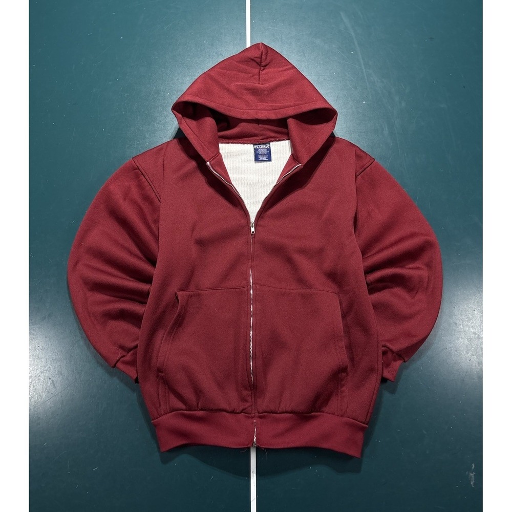 Vintage 90s Pluma Thermal Lined Full Zip Hoodie Mens M Burgundy Blank Sweatshirt
